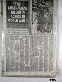 Newspaper print of WWII Roll of Honour 