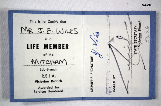 Details re a Victorian RSL membership