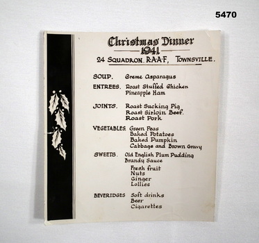 24 SQN RAAF, Christmas  dinner 1941 programme 