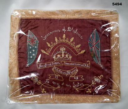Embroidered silk cushion cover from Palestine.
