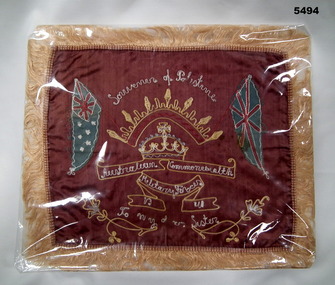 Embroidered silk cushion cover from Palestine.