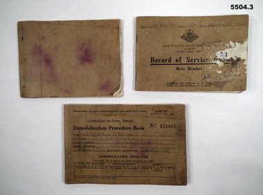 Record of Service book x 2 and Demobilisation Procedure Book.