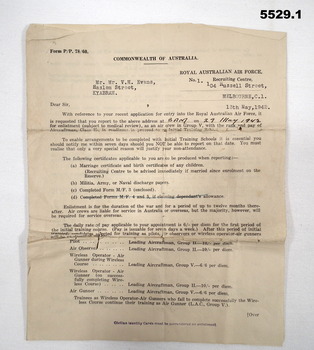 Letter outlining details of initial recruitment.