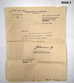 Letters referring to RAAF Training.