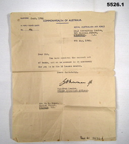 Letters referring to RAAF Training.