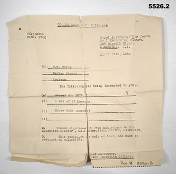 Letters referring to RAAF Training.