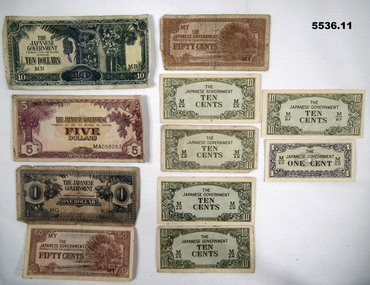 Eleven Philippine notes - Japanese invasion money.