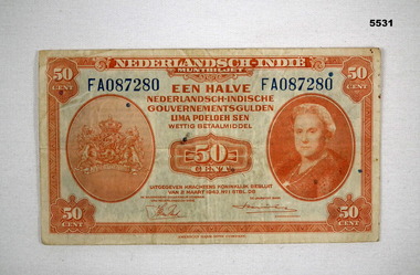 Dutch Colonial money 50 cent note.