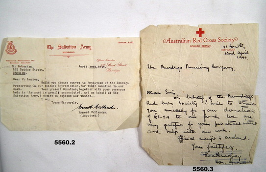 EXERCISE BOOK AND LETTERS with Bendigo Preserving Patriotic Group Receipts.