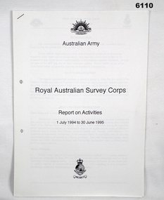 Administrative record - Royal Australian Survey Corps Report on Activities, DSvy - A, 1 July 1994 - 30 Jun 1995, Circa 1995
