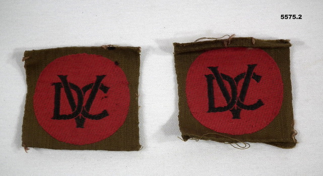 Pair of Volunteer Defence Corps cloth badges.
