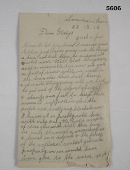 Handwritten letter from France WW1 