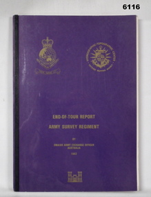 A4 document, plastic covered, purple and gold End of Tour Report Major Bowen