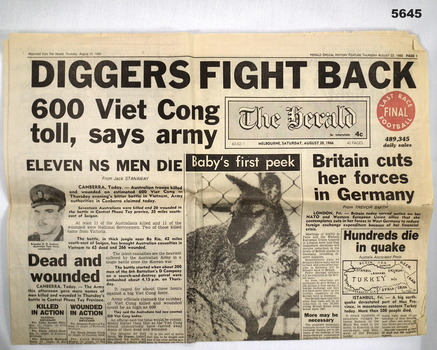 Melbourne Herald Sun  - reporting Long Tan Vietnam 