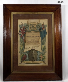 Framed  Certificate Epsom Patriotic Committee WW1