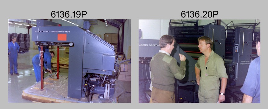 New Heidelberg Speedmaster Printing Press at the Army Survey Regiment, Bendigo. 1990. 