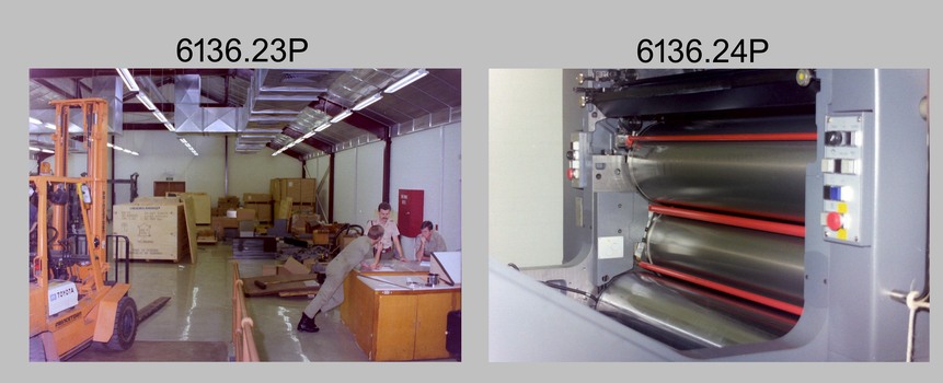 New Heidelberg Speedmaster Printing Press at the Army Survey Regiment, Bendigo. 1990. 