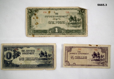 Three notes of Japanese Invasion money.
