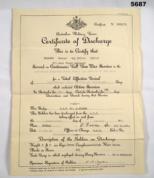 Certificate of Discharge from AMF.