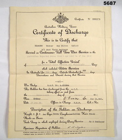 Certificate of Discharge from AMF.