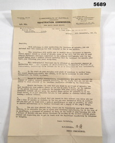 Letter relating to treatment of Malaria.