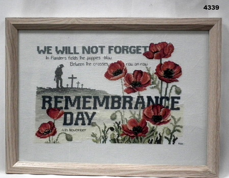 Framed cross stitch for Remembrance Day.