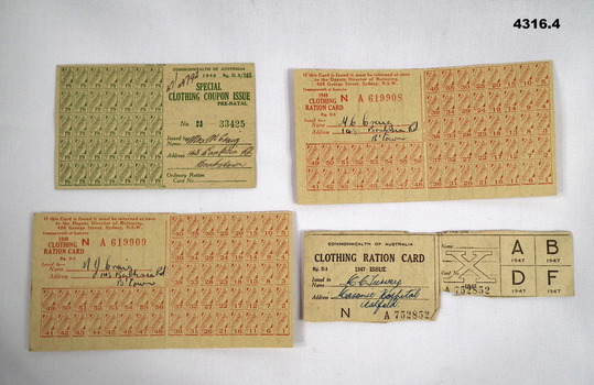 Four types of clothing ration coupons 1948