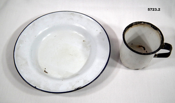 Enamel mug and plate.