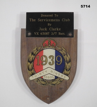 Plaque from Thirty Niners Association.