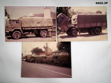Three photos of trucks.