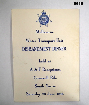 Programme for formal disbandment dinner.