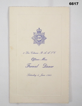 Programme Formal Dinner - Officers Mess.