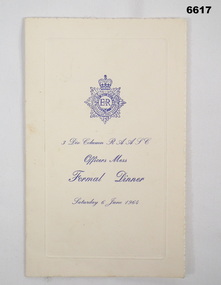 Programme Formal Dinner - Officers Mess.