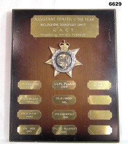 Assistant Traffic of the Year Presentation Plaque.