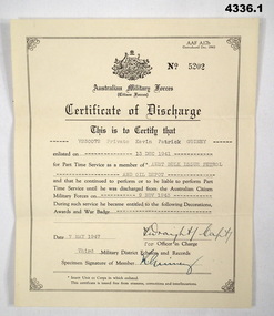 Certificate of discharge AMF 1947.