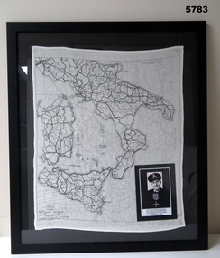 Silk map framed showing Southern Italy.