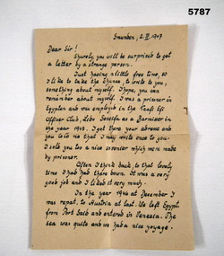 Letter written by a former German POW.