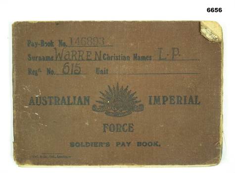 Australian Imperial Force, Soldiers Pay Book.