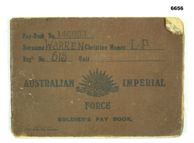 Australian Imperial Force, Soldiers Pay Book.