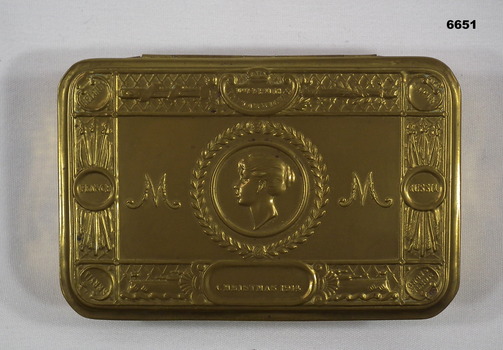 Embossed Christmas gift tin.