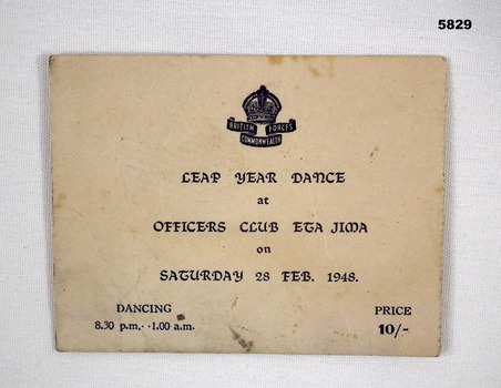 MEMORABILIA - LEAP YEAR DANCE TICKET 1948