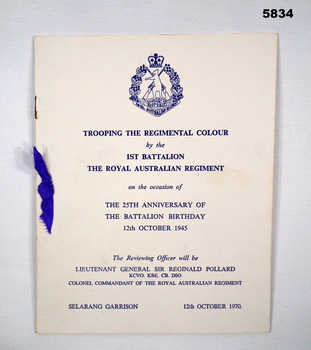 Programme of a Battalion Birthday Anniversary.