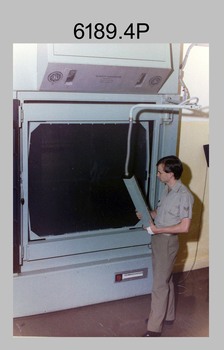 Photographic Technicians operating at the rear of the KLIMSCH Camera at the Army Survey Regiment, Fortuna. c1985