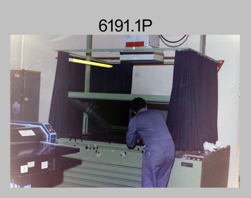 Printing Technicians preparing printing plates at the Army Survey Regiment, Fortuna Villa Bendigo. c1990s.