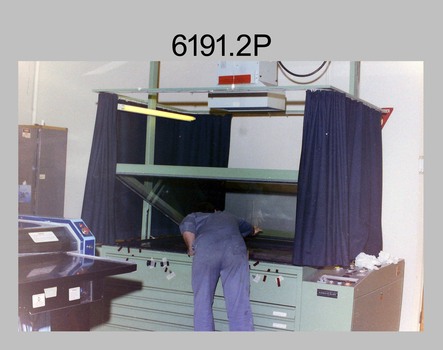Printing Technicians preparing printing plates at the Army Survey Regiment, Fortuna Villa Bendigo. c1990s.