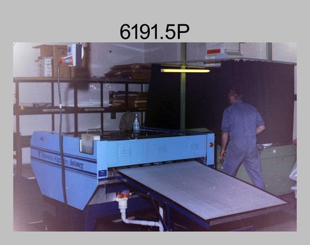 Printing Technicians preparing printing plates at the Army Survey Regiment, Fortuna Villa Bendigo. c1990s.