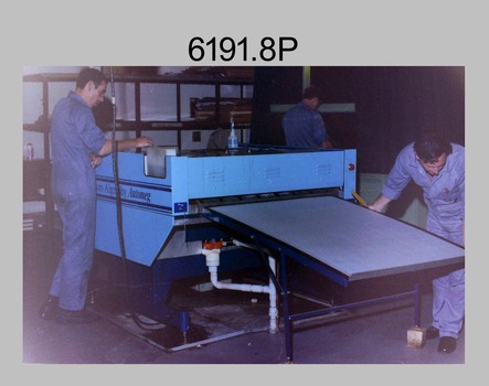 Printing Technicians preparing printing plates at the Army Survey Regiment, Fortuna Villa Bendigo. c1990s.