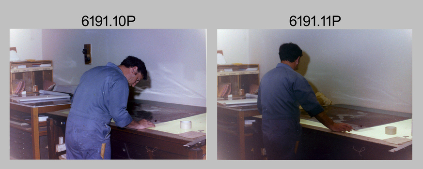 Printing Technicians preparing printing plates at the Army Survey Regiment, Fortuna Villa Bendigo. c1990s.