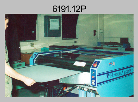Printing Technicians preparing printing plates at the Army Survey Regiment, Fortuna Villa Bendigo. c1990s.