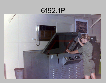 Print Technicians preparing printing plates at the Army Survey Regiment, Fortuna Villa Bendigo. c1990s.
